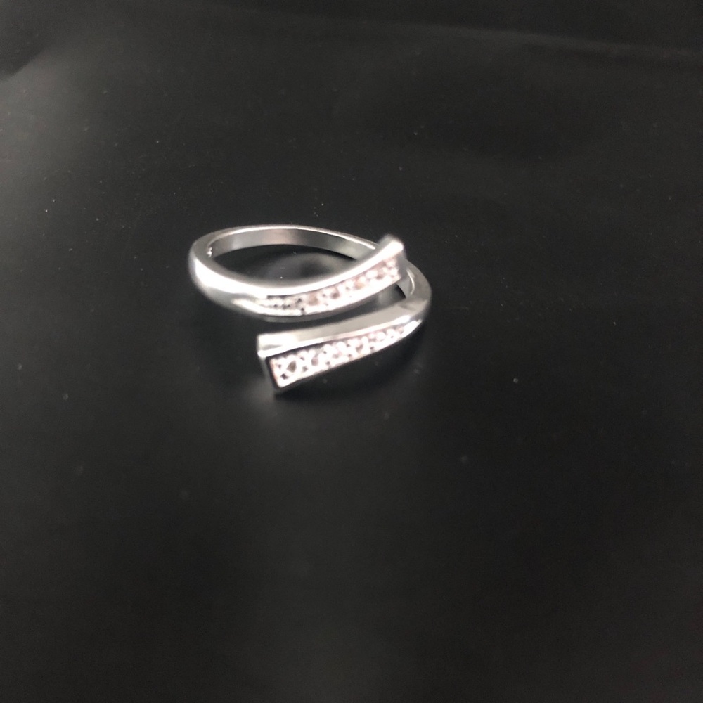 Sterling Silver Open Wrap Ring with Pavé Accents - Silver